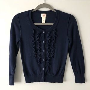 Navy Ruffle Front Cardigan